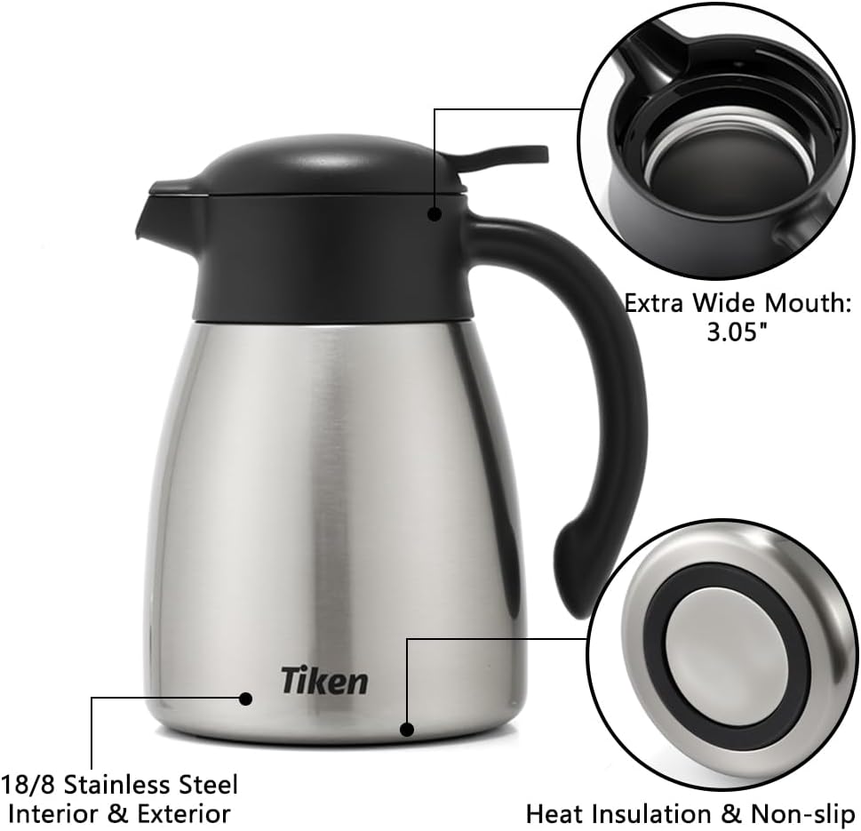 Tiken OpenClean Thermal Carafe – 1.5L / 51oz – Silver