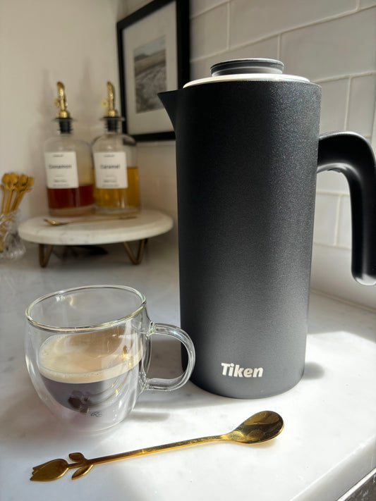 Tiken Stainless Steel French Press, 34oz Black