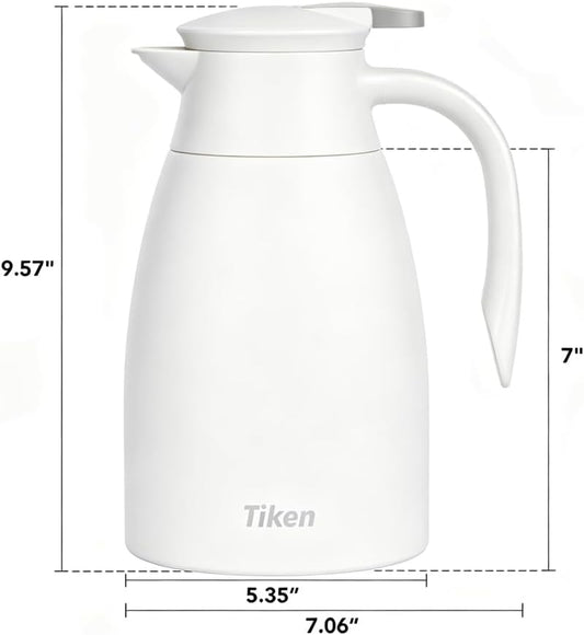 Tiken 68 Oz Thermal Coffee Carafe Stainless Steel Insulated Vacuum Coffee Pot 2 Liter (White)