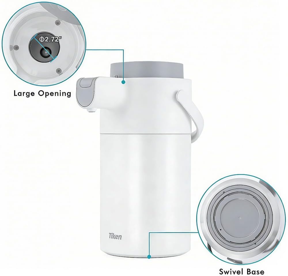 Tiken 3L Coffee Dispenser with Pump (102 oz) – 24-Hour Hot, White