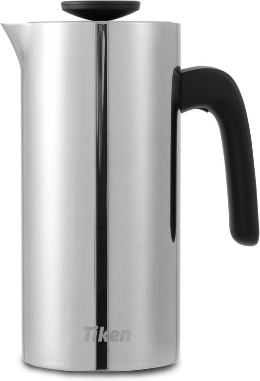 Tiken Stainless Steel French Press, 34oz Silver