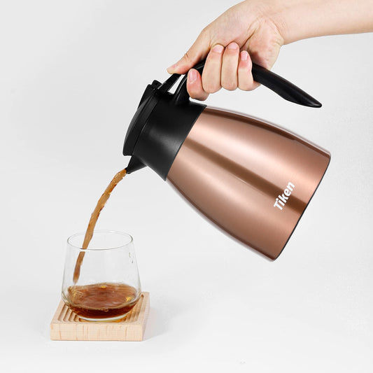 Tiken 34 Oz Thermal Coffee Carafe Stainless Steel Insulated Vacuum Coffee Pot 1 Liter (Copper)