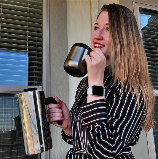 Tiken Stainless Steel French Press, 34oz Silver