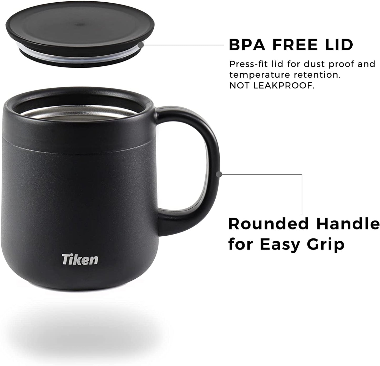 Tiken 11 Oz Insulated Coffee Mug With Lid Stainless Steel Thermal Coffee Mugs 340 ML (Black)