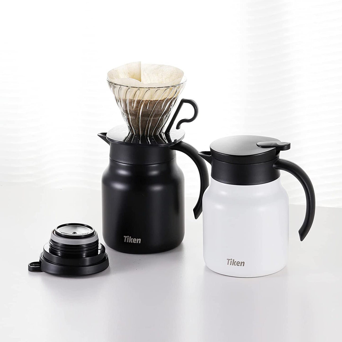 Tiken 34 Oz Thermal Coffee Carafe Double Wall Stainless Steel Insulated Coffee Server, 1 Liter Beverage Pitcher (Matte Black)