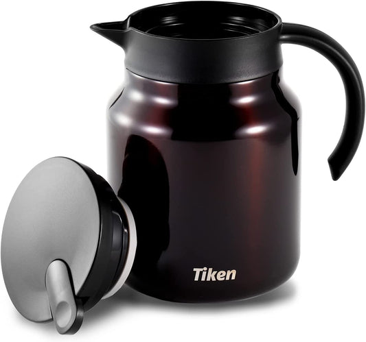 Tiken 34 Oz Thermal Coffee Carafe Double Wall Stainless Steel Insulated Coffee Server, 1 Liter Beverage Pitcher (Coffee Brown)