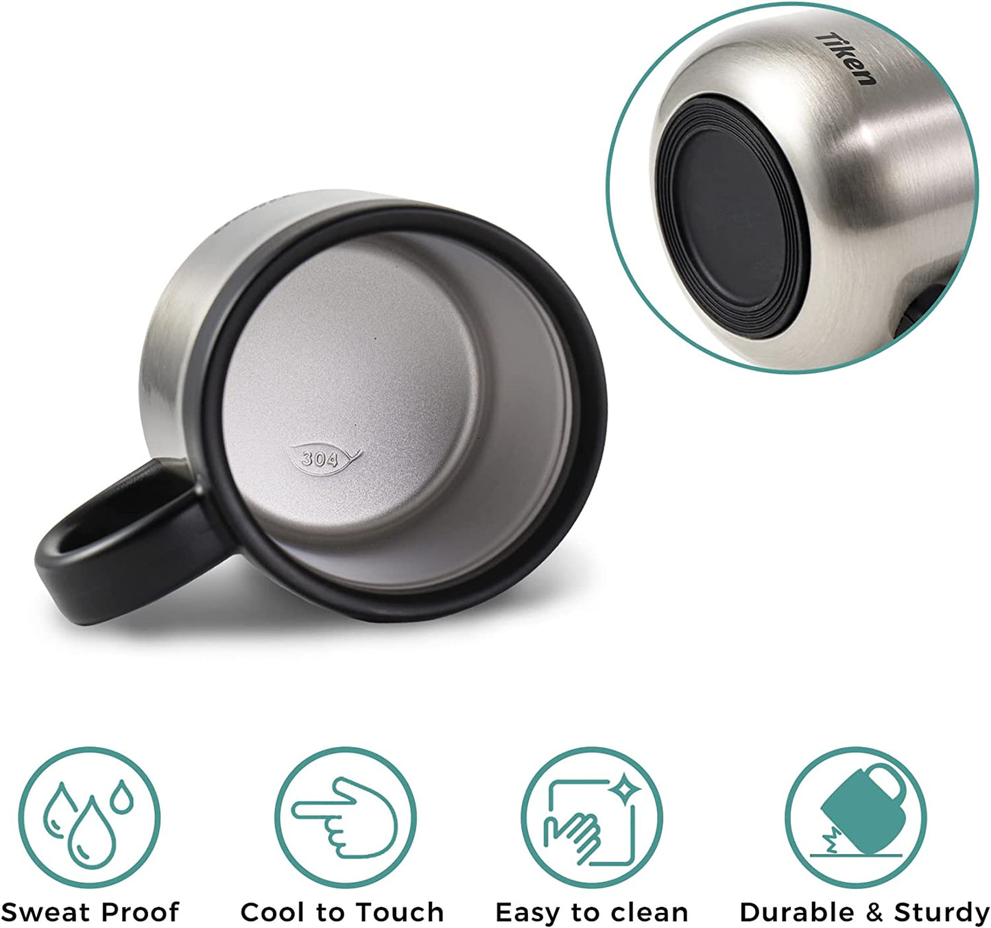 Tiken 11 Oz Insulated Coffee Mug With Lid Stainless Steel Thermal Coffee Mugs 340 ML (Silver)