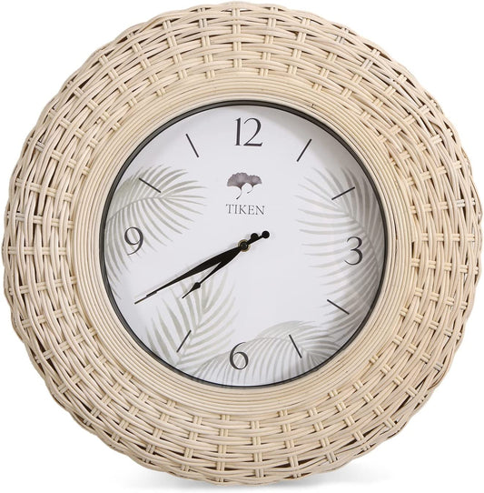 Tiken Large Rustic Wall Clock, Wall Clocks Quality Quartz Battery Operated Non Ticking Handmade- Cream