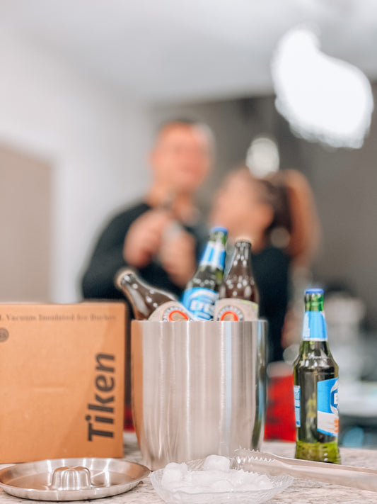 Tiken 3L Insulated Ice Bucket with Lid & Tong Stainless Steel Champagne Buckets for Cocktail Bar, Parties & Outdoor