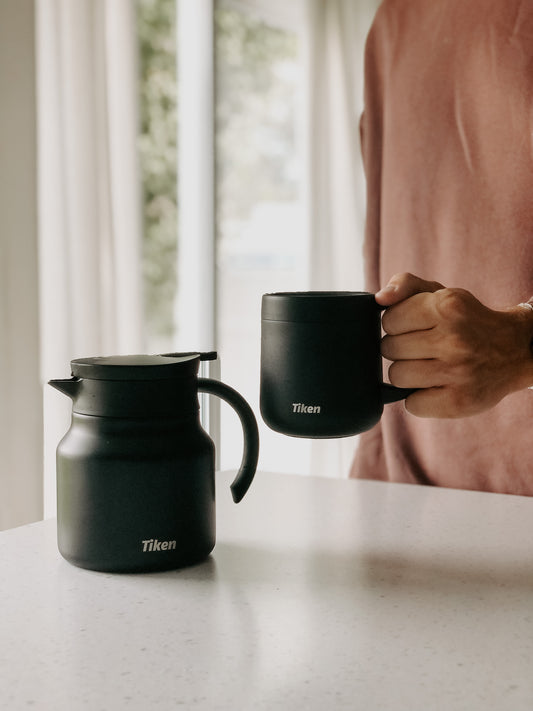 Tiken 27 Oz Thermal Coffee Server Stainless Steel Insulated Vacuum Coffee Carafes, 800ML Beverage Pitcher (Matte Black)