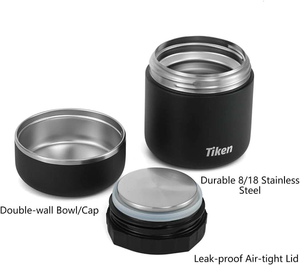 Tiken 16oz Stainless Steel Food Jar | Vacuum Insulated, Leakproof & Portable