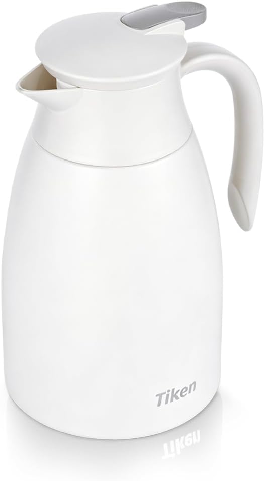 Tiken 68 Oz Thermal Coffee Carafe Stainless Steel Insulated Vacuum Coffee Pot 2 Liter (White)