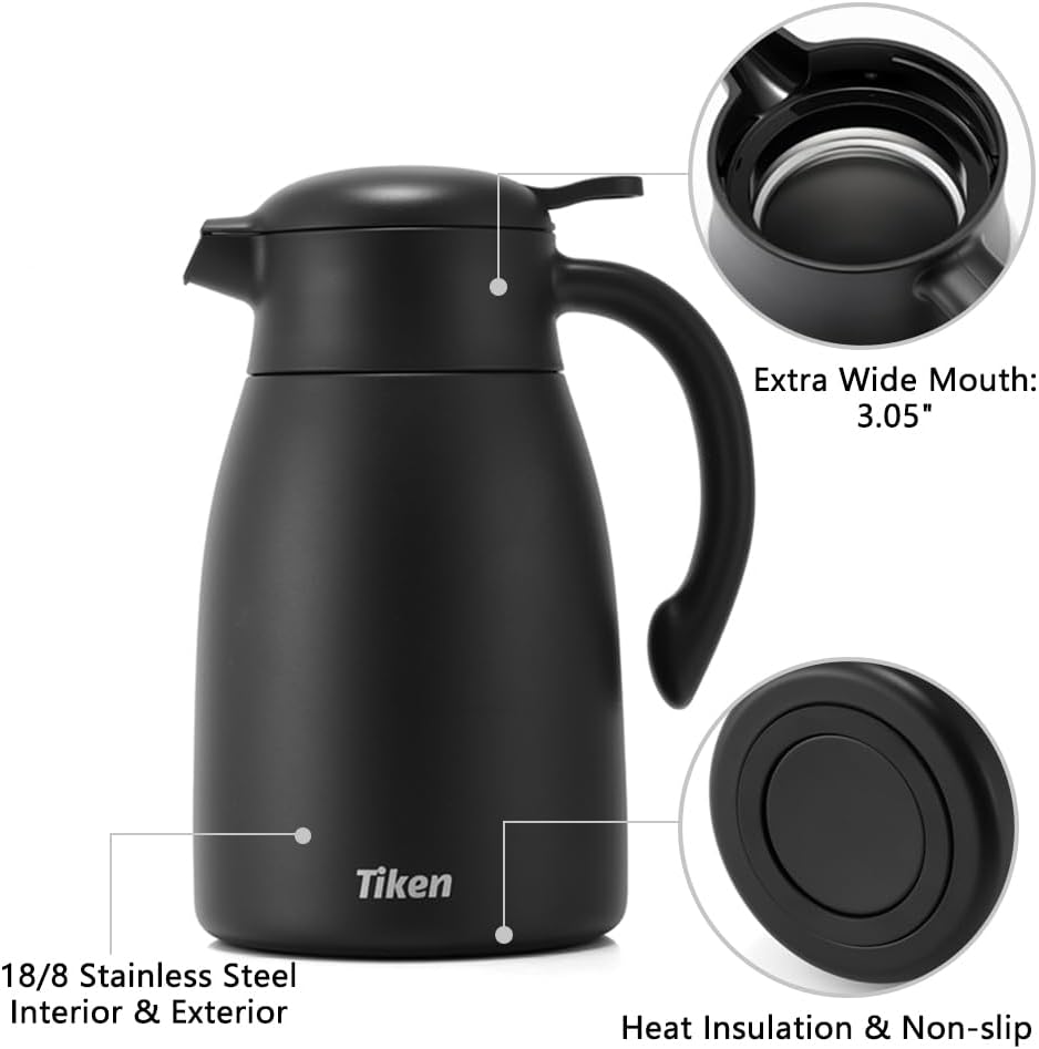 Tiken OpenClean Thermal Carafe – 2L / 68oz – Black