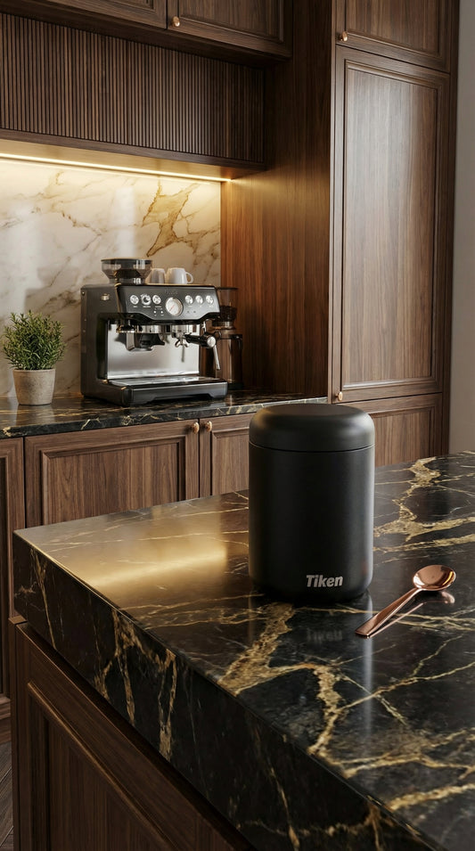 Tiken 28 fl oz / 830 mL Airtight Coffee Canister, Double-Wall Stainless Steel, Black