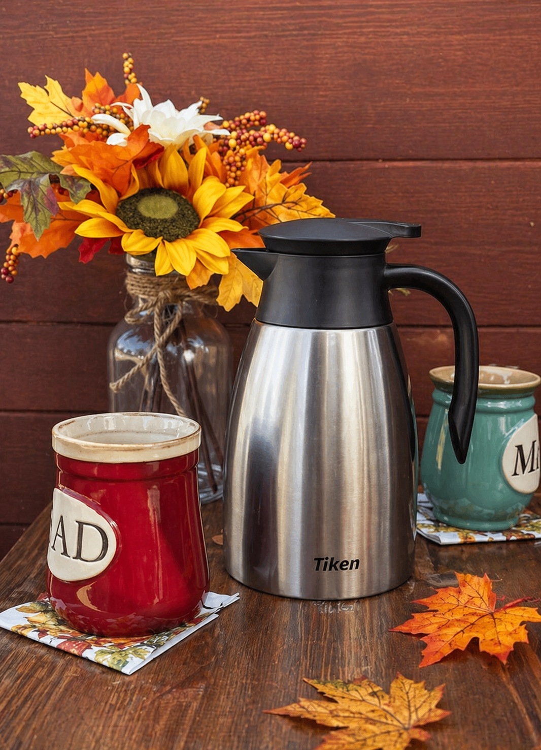 Tiken 51 Oz Thermal Coffee Carafe Stainless Steel Insulated Vacuum Coffee Pot 1.5 Liter (Silver)