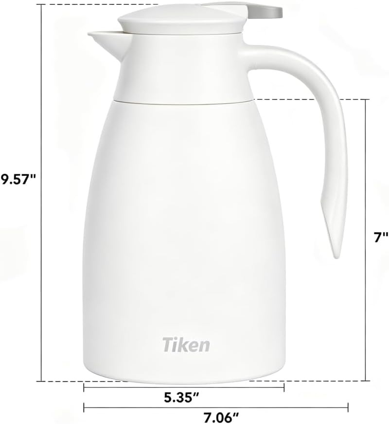 Tiken 68 Oz Thermal Coffee Carafe Stainless Steel Insulated Vacuum Coffee Pot 2 Liter (White)