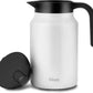 Tiken 51 Oz Thermal Coffee Carafe Double Wall Stainless Steel Insulated Coffee Server, 1.5Liter Beverage Pitcher (White)