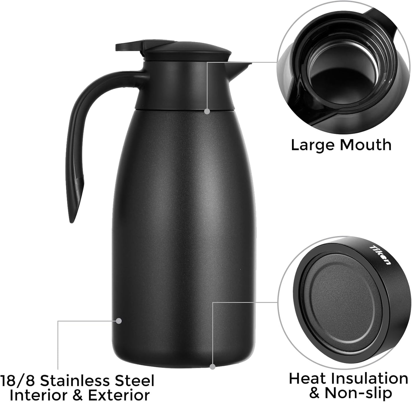 Tiken 85 Oz Thermal Coffee Carafe Stainless Steel Insulated Vacuum Coffee Pot 2.5 Liter (Black)