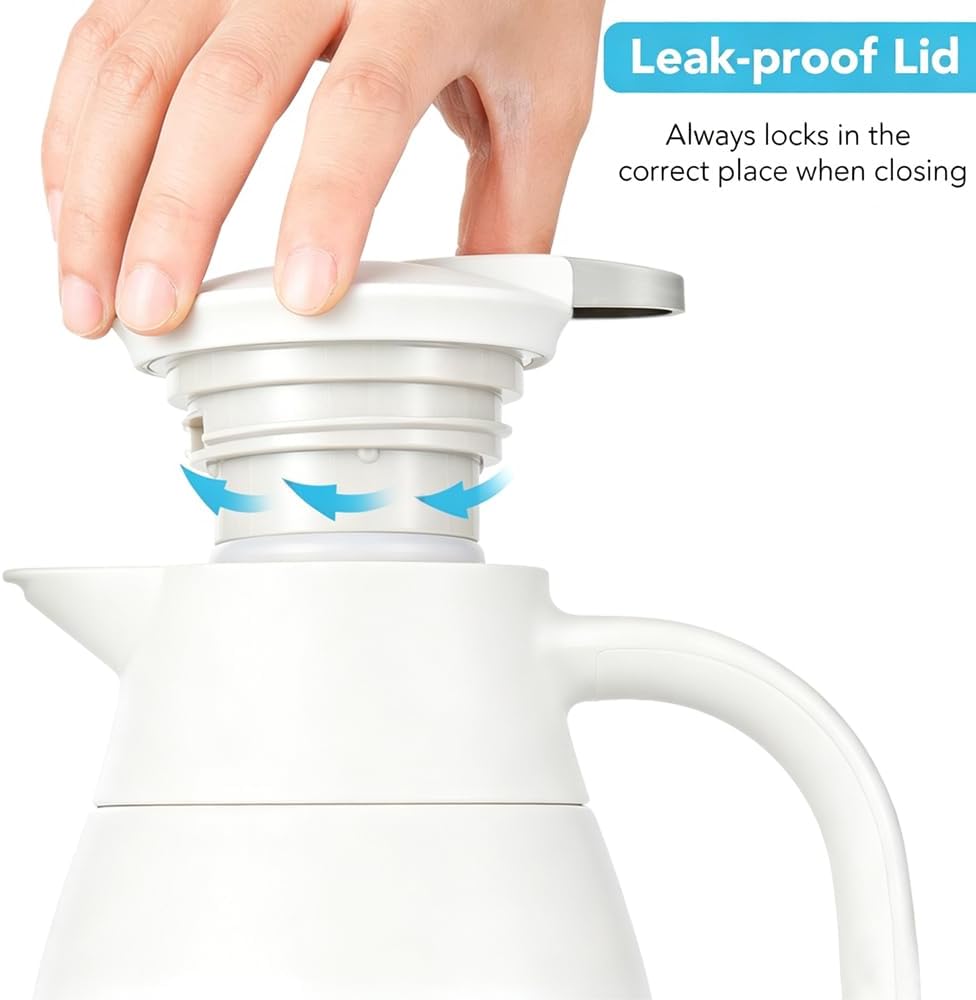 Tiken 68 Oz Thermal Coffee Carafe Stainless Steel Insulated Vacuum Coffee Pot 2 Liter (White)