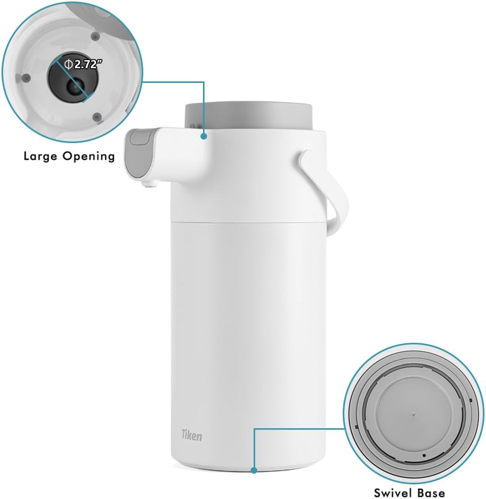 Tiken 135oz / 4L Airpot Coffee Dispenser with Pump (White)