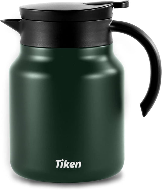 Tiken 34 Oz Thermal Coffee Carafe Double Wall Stainless Steel Insulated Coffee Server, 1 Liter Beverage Pitcher (Green)