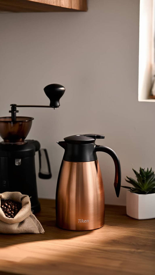 Tiken 51 Oz Thermal Coffee Carafe Stainless Steel Insulated Vacuum Coffee Pot 1.5 Liter (Copper)