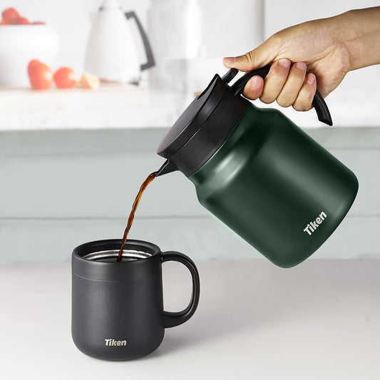 Tiken 34 Oz Thermal Coffee Carafe Double Wall Stainless Steel Insulated Coffee Server, 1 Liter Beverage Pitcher (Green)