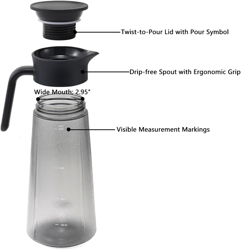 Tiken 2L Leakproof Tritan Pitcher (Black)
