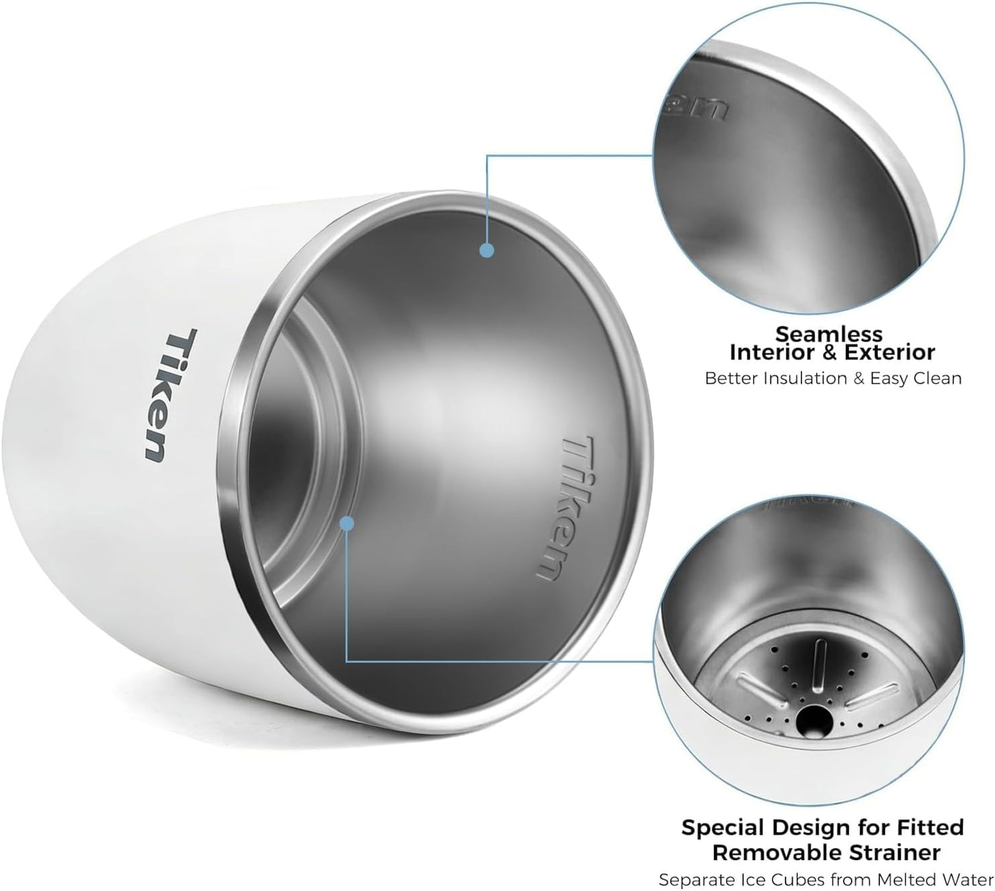 Tiken 3L Insulated Ice Bucket with Lid & Tongs – Stainless Steel, White