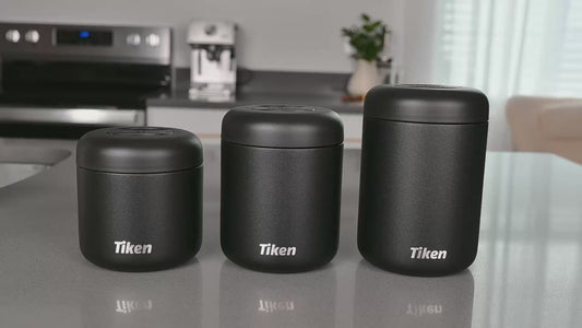 Tiken 16 fl oz / 480 mL Airtight Coffee Canister, Double-Wall Stainless Steel, Black