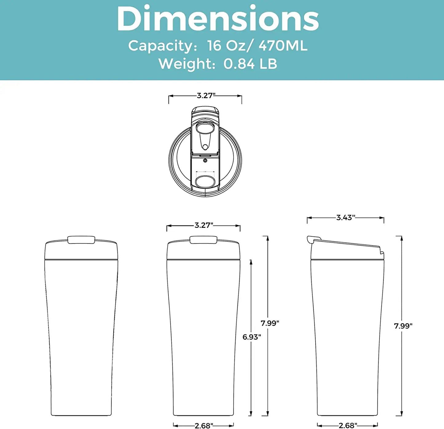 Tiken 16 Oz Insulated Tumbler, Stainless Steel Coffee Tumblers, Travel Coffee Mug 470ML – (Black)