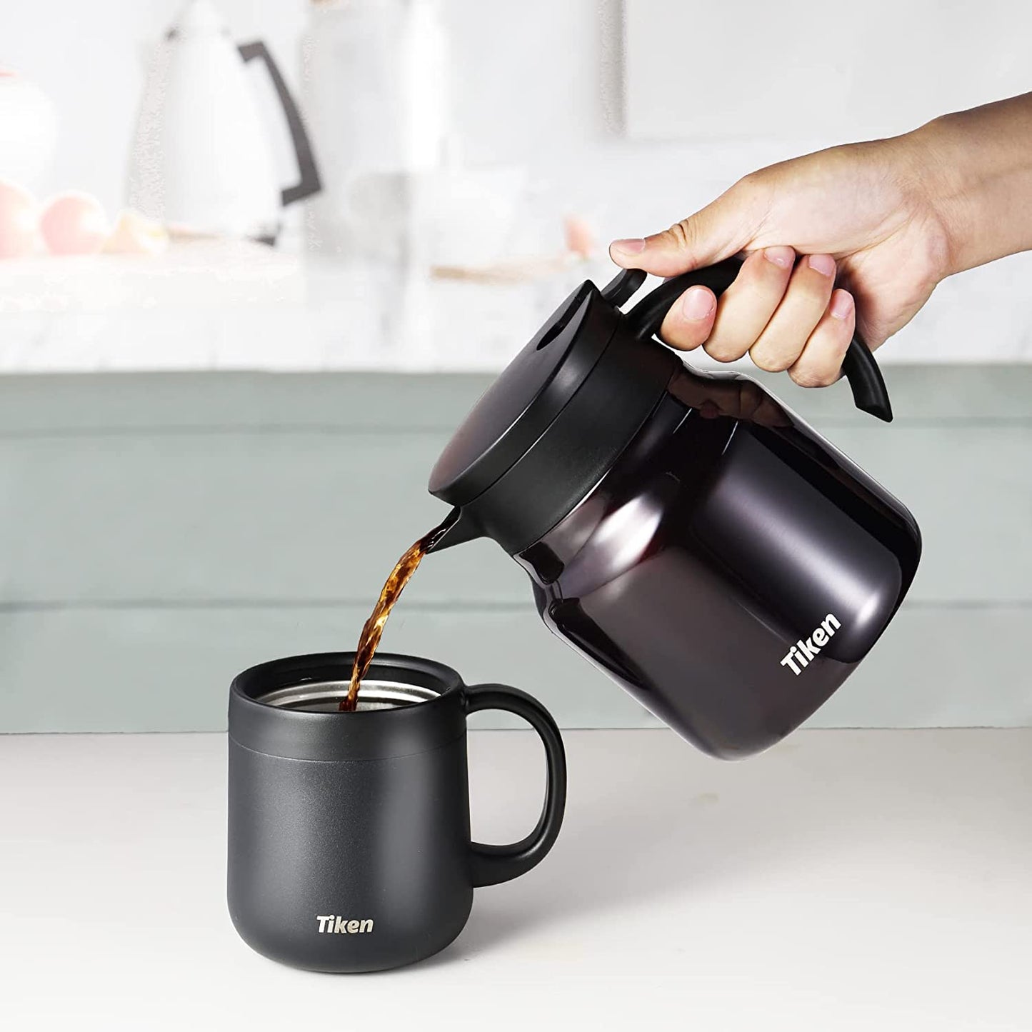 Tiken 27 Oz Thermal Coffee Server Stainless Steel Insulated Vacuum Coffee Carafes, 800ML Beverage Pitcher (Coffee Brown)