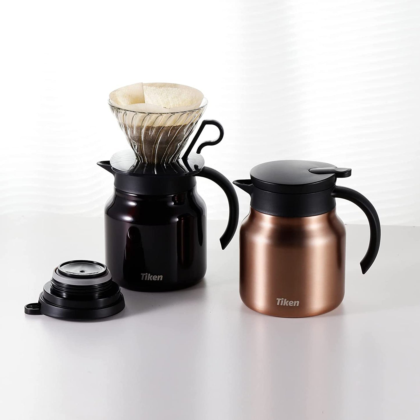 Tiken 27 Oz Thermal Coffee Server Stainless Steel Insulated Vacuum Coffee Carafes, 800ML Beverage Pitcher (Coffee Brown)