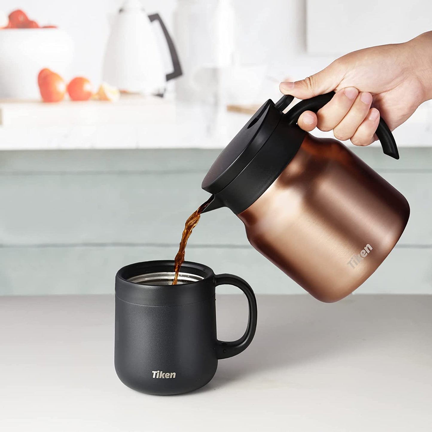 Tiken 27 Oz Thermal Coffee Server Stainless Steel Insulated Vacuum Coffee Carafes, 800ML Beverage Pitcher (Copper)