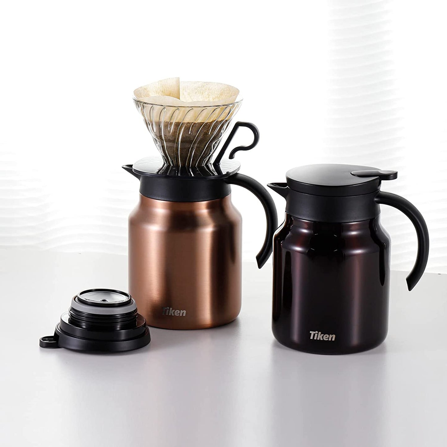 Tiken 34 Oz Thermal Coffee Carafe Double Wall Stainless Steel Insulated Coffee Server, 1 Liter Beverage Pitcher (Coffee Brown)
