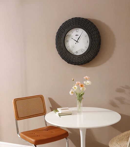 Tiken Large Rustic Wall Clock, Wall Clocks Quality Quartz Battery Operated Non Ticking Handmade- Charcoal Grey