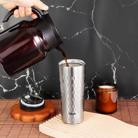 Tiken 16 Oz Insulated Tumbler, Stainless Steel Coffee Tumblers, Travel Coffee Mug 470ML – (Silver)